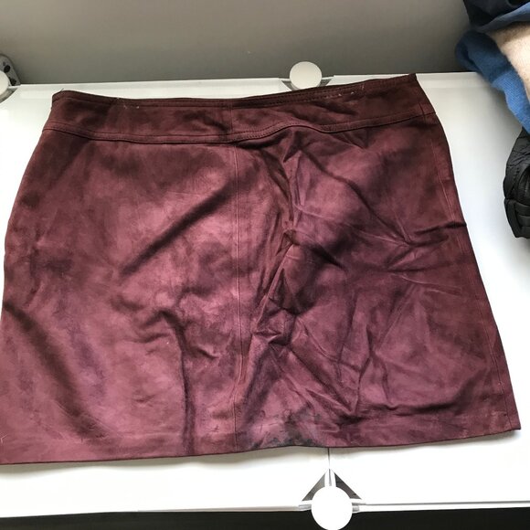 Parker Leather Mini Skirt Burgundy Lace Up Womens 6 - Picture 2 of 9
